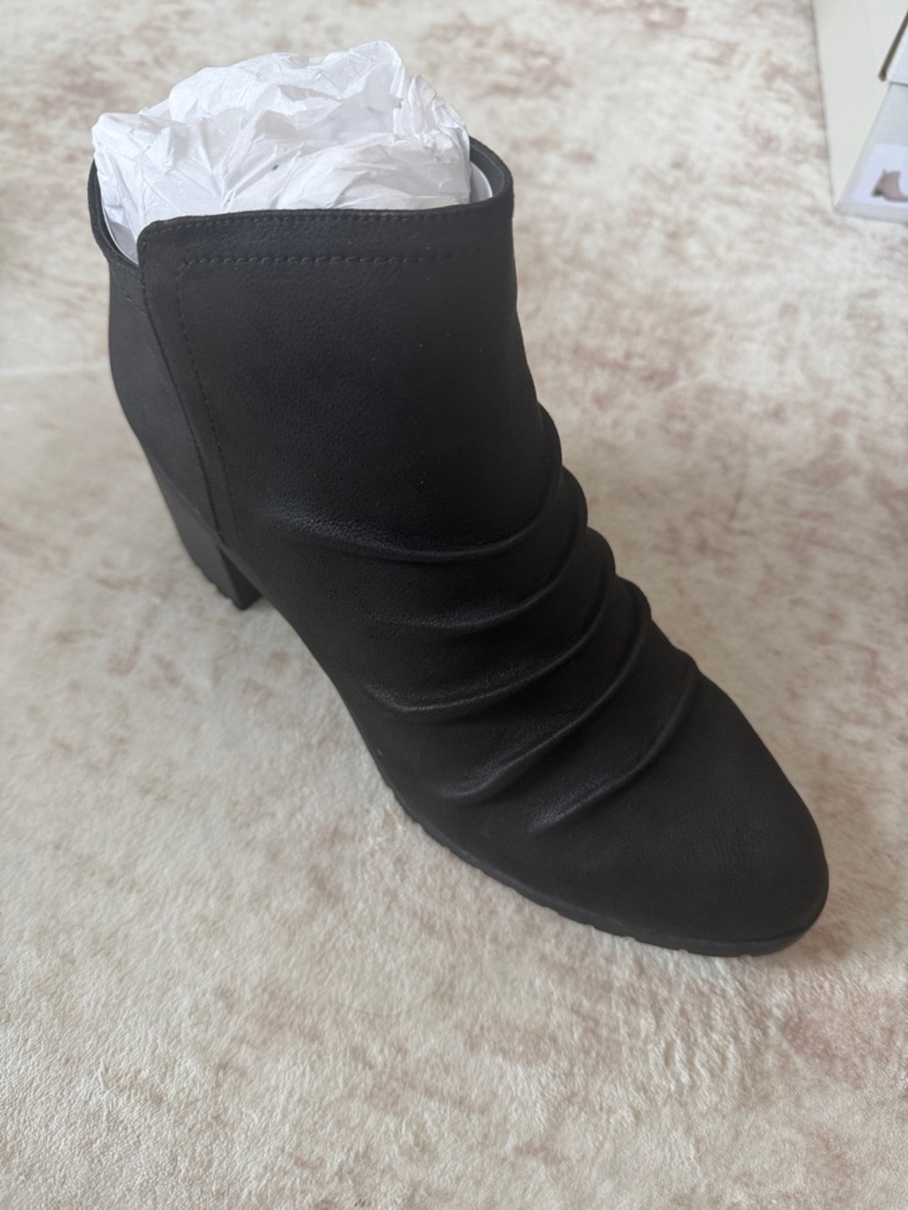 Life Stride Black Ruched Ankle Bootie with Block Heel